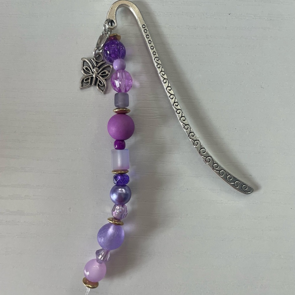 Handmade Purple Beaded Bookmark with Butterfly Charm